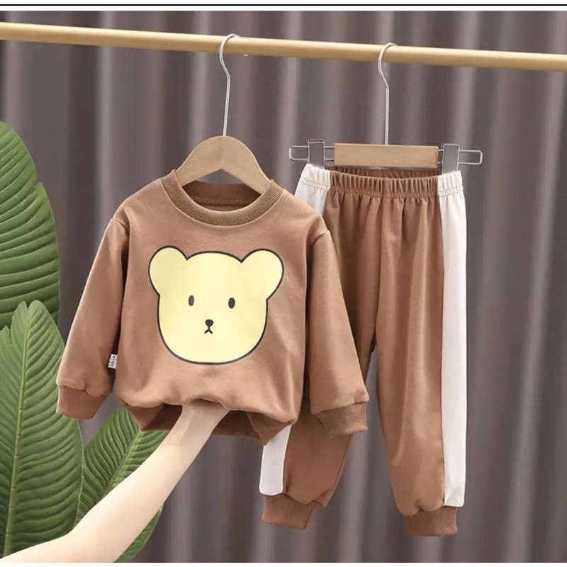 SETELAN SWEATER ANAK PEREMPUAN/SETELAN BABYTERRY BERUANG 1-5 TAHUN