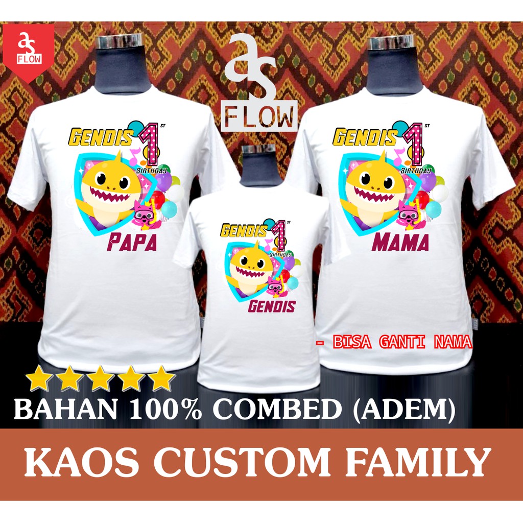 KAOS FAMILY ULANG TAHUN TEMA BABY SHARK BIRTHDAY CUSTOM - PAKET 3pcs