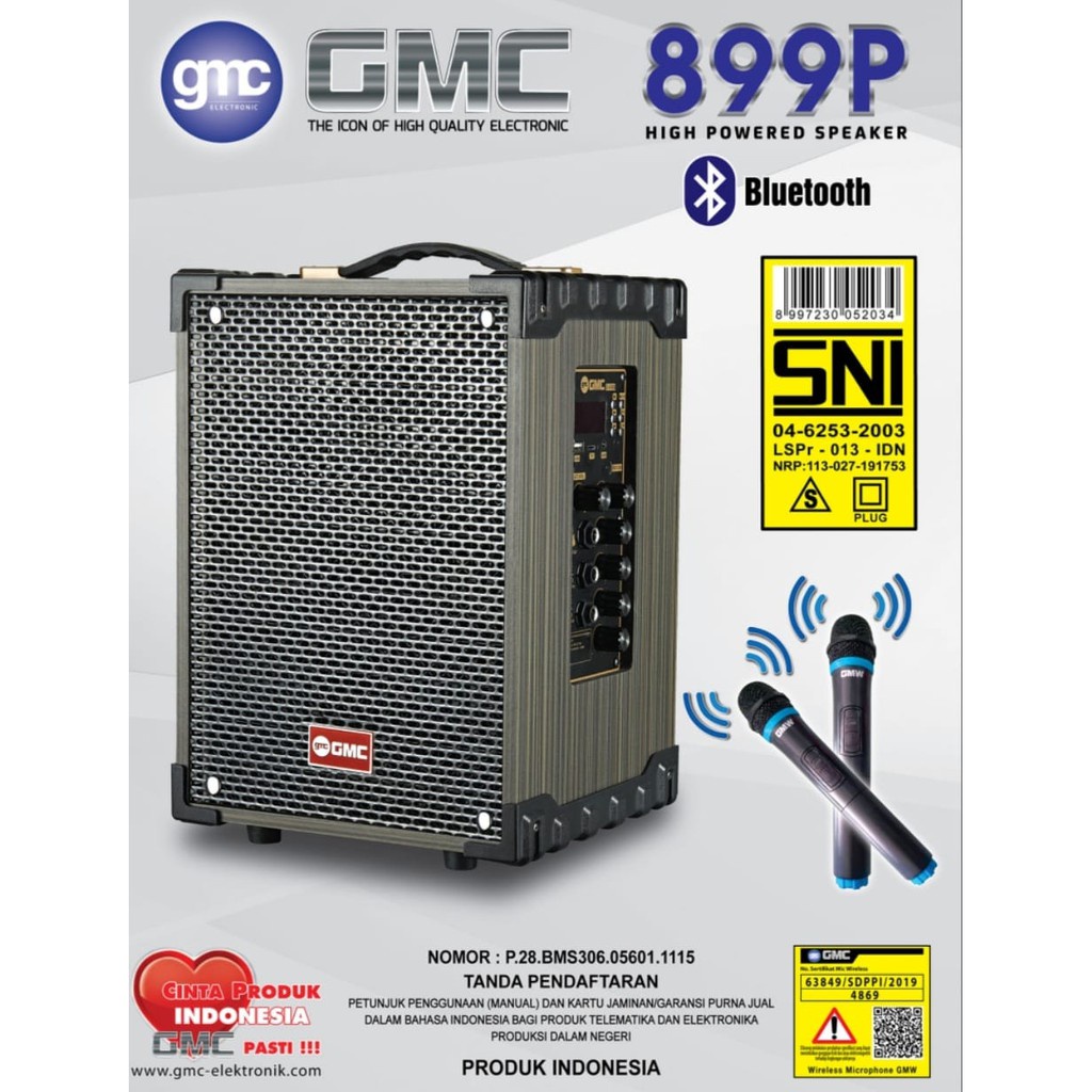 Speaker Portable GMC 899P Bluetooth Karaoke Free 2 Mic Wireless Support Guitar Original new