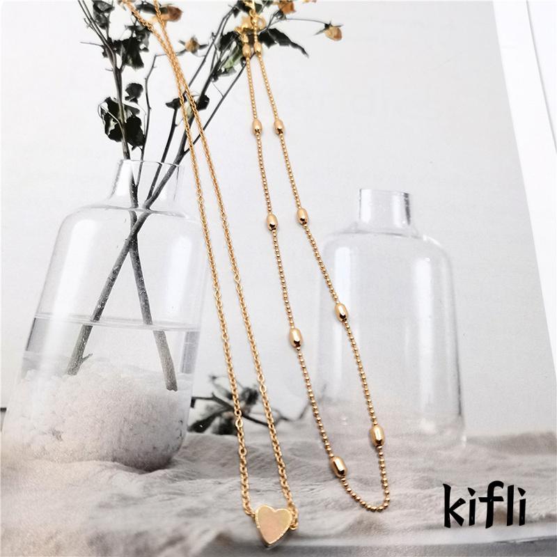 Kalung Multilayer Bahan Tembaga Bentuk Hati Untuk Wanita