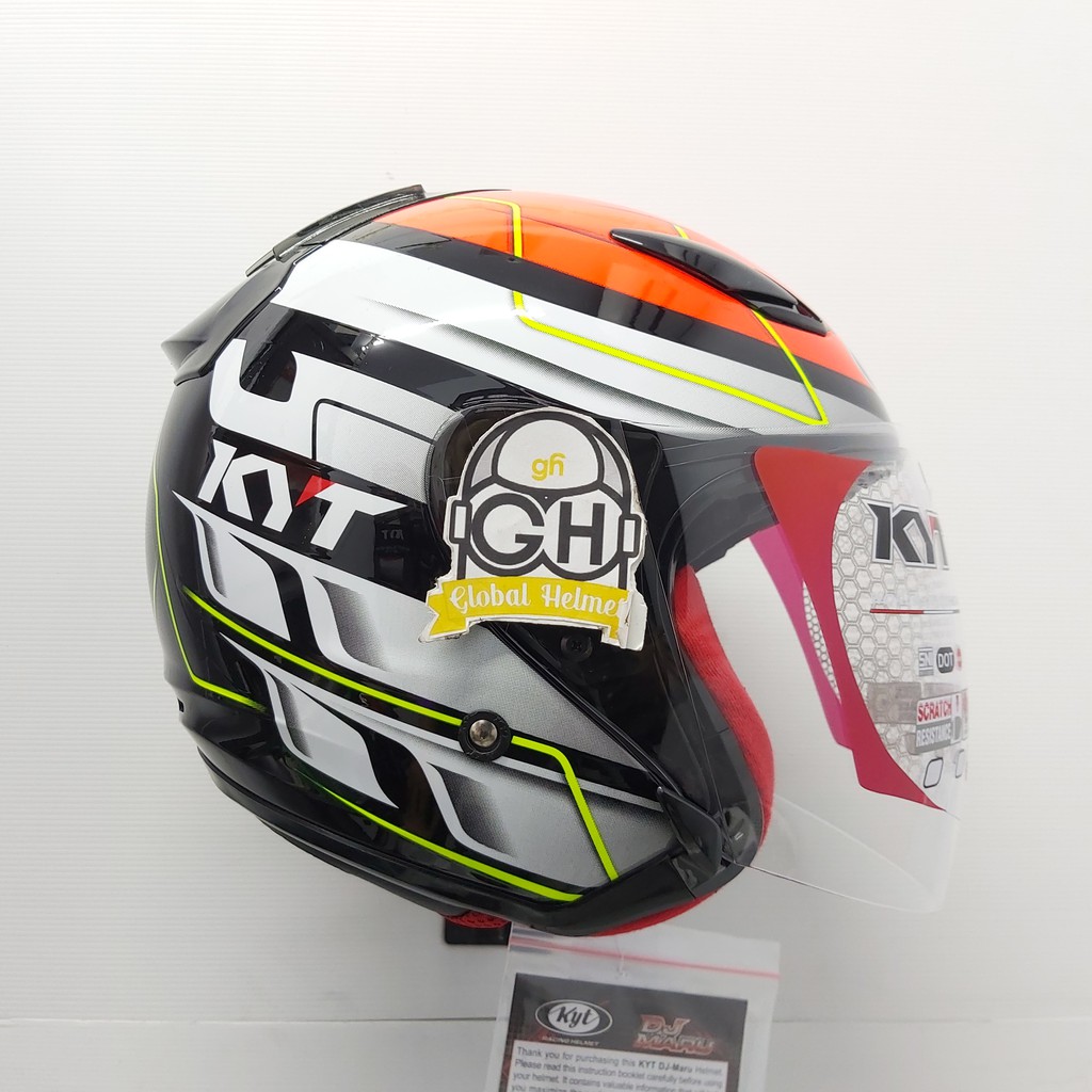 HELM HALF FACE KYT DJ MARU KYT DJMARU MOTIF #13 BLACK RED FLUO