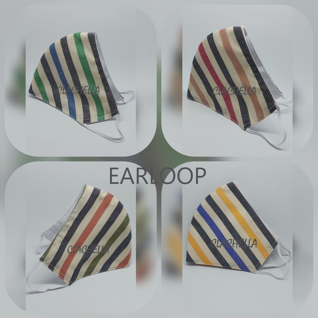 Clachella Masker Kain Motif Salur-Salur, Masker Kain 3 Lapis MY14B