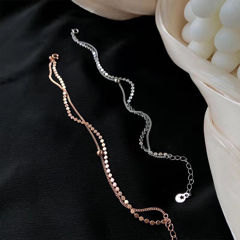 Gelang Rantai Double Layer Warna Rose Gold Silver Untuk Wanita