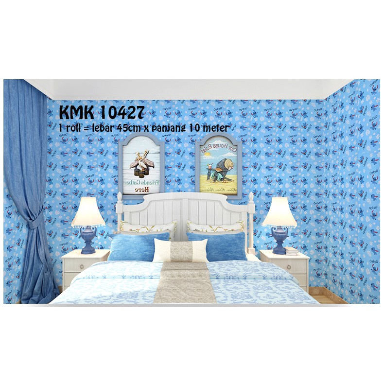 WALLPAPER BIRU LILO &amp; STITCH KMK 10427 WALLSTICKER WALL STIKER STICKER KAMAR ANAK KARAKTER STICH