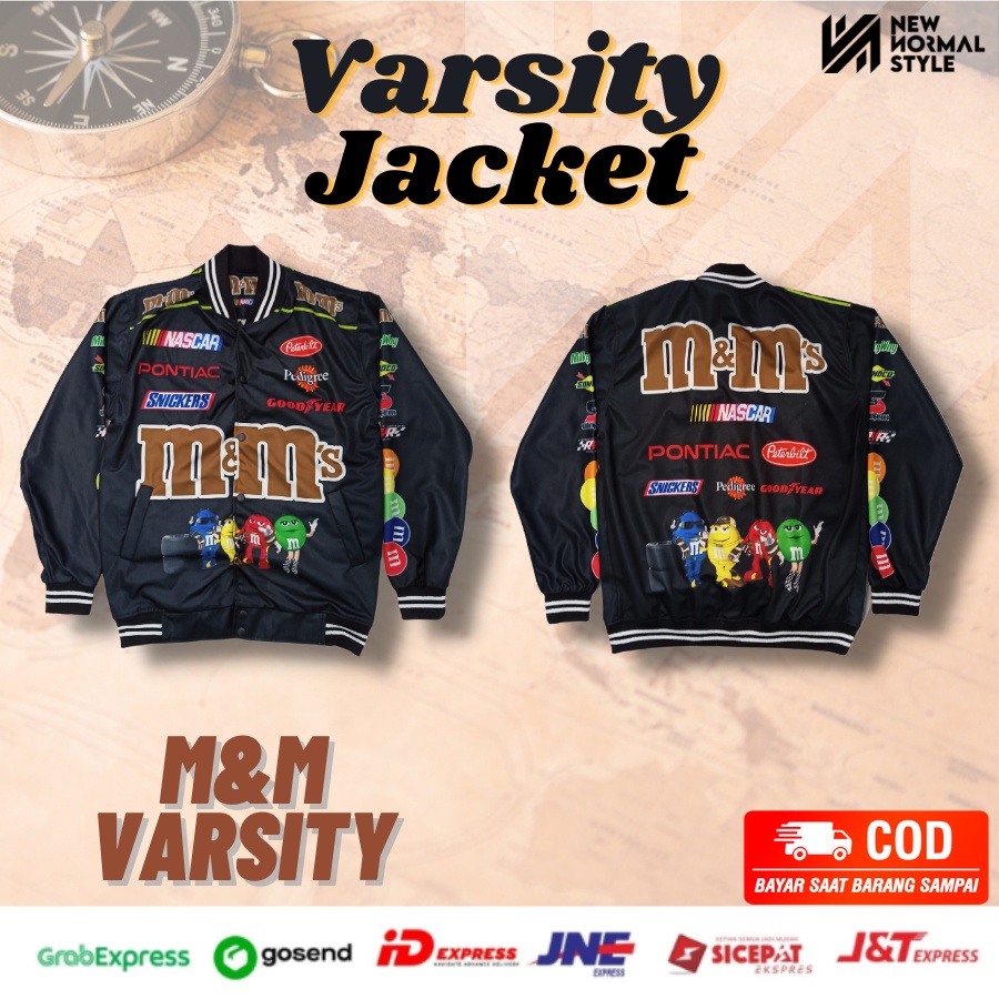 M &amp; M Jaket Baseball Varsity Bomber Vintage Jacket Casual Pria Wanita Cowok Laki Distro Keren Dewasa Terbaru Original