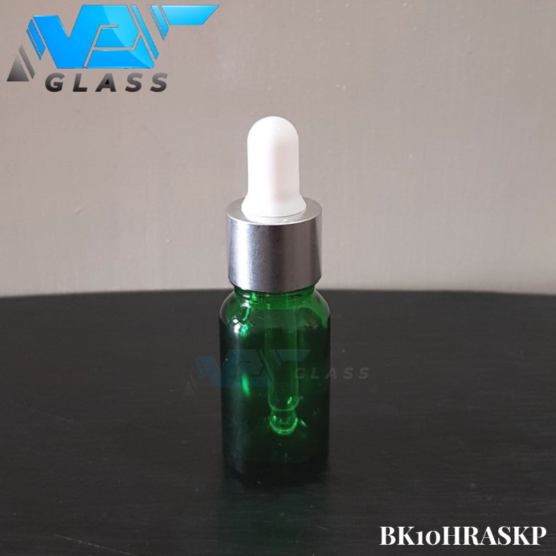 botol kaca pipet 10ml tebal hijau - ring almunium silver