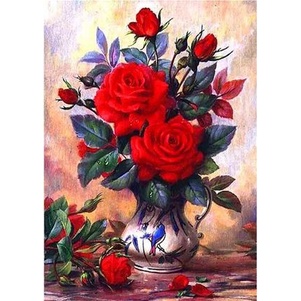 DIY Full Drill Diamond Painting - 5D Red Rose Vase Stitch Kit