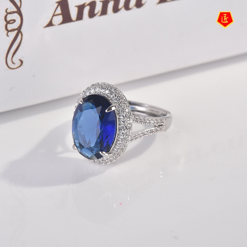 [Ready Stock]Fashion Elegant Dark Blue Gemstone Open Ring for Women