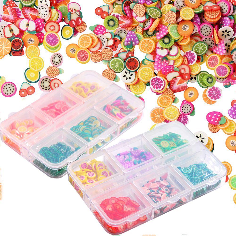 Needway 3D Clay Buah Irisan Lemon Kecil Wanita Polymer Clay Manicure Decor Alpukat Perhiasan Kuku Sliders