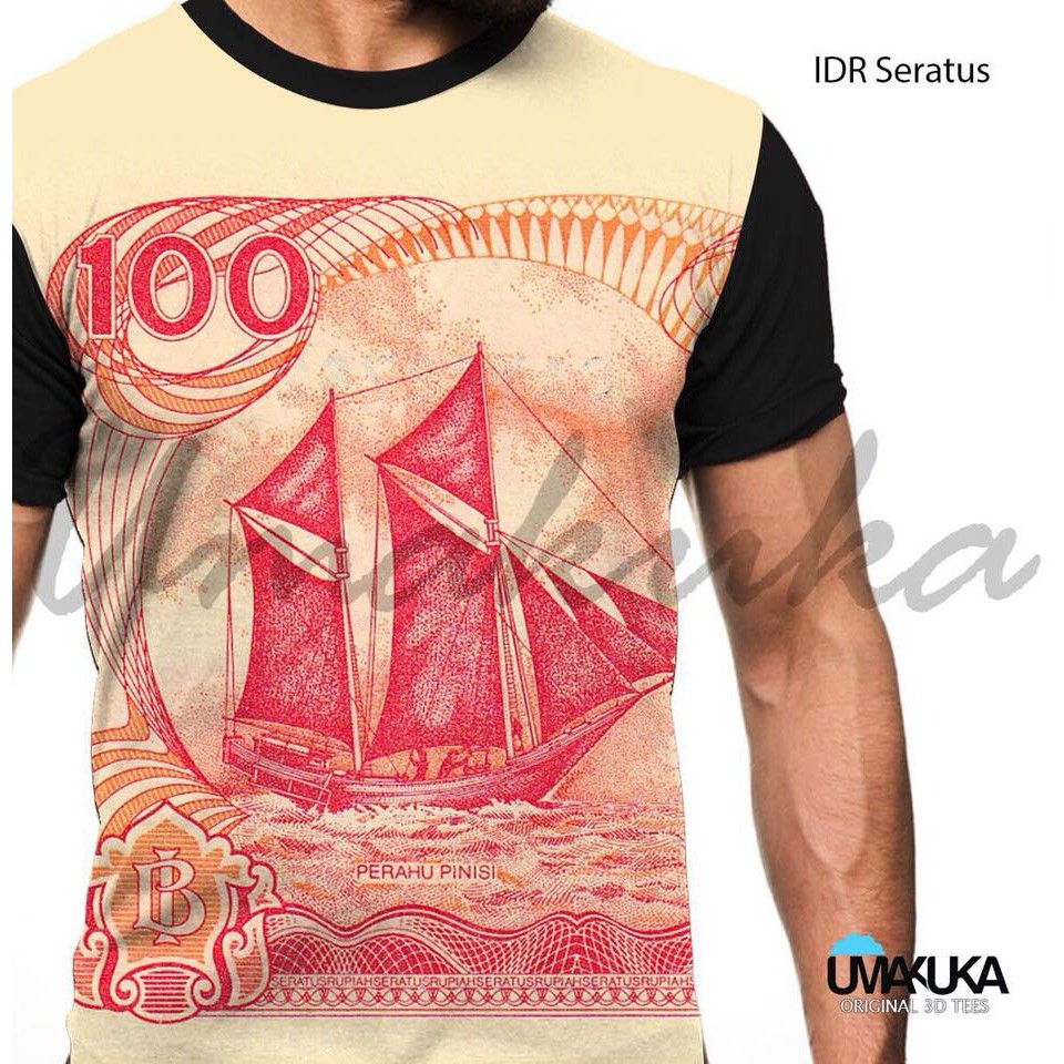 baju tshirt kaos 3d keren dan unik gambar uang 100 rupiah lama fullprinting original keren &amp; murah