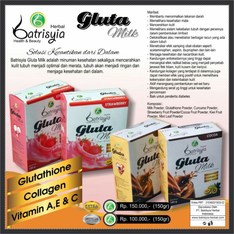 

Gluta Milk Batrisyia Herbal - Susu Cantik Rasa Strawberry/Coklat Kualitas - Susu Collagen