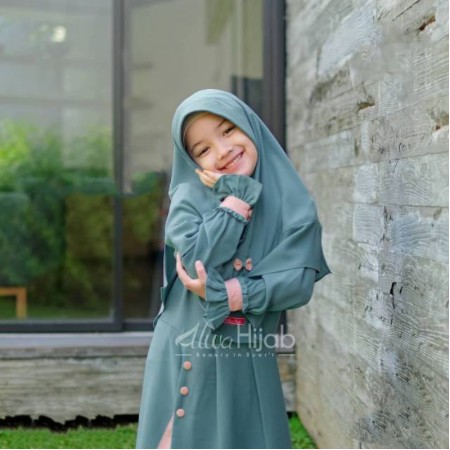 RAYYA KIDS SET BAJU GAMIS MUSLIM ANAK PEREMPUAN KEKINIAN  7-9 tahun GROSIR MODERN PESTA LEBARAN