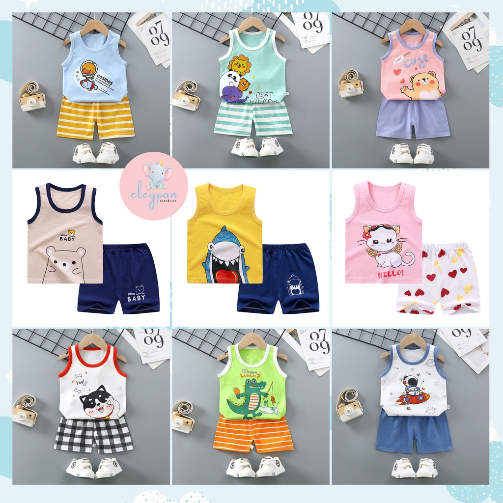 Baju Rumah Anak / Setelan Anak Impor / Setelan Baju Anak / Setelan Kaos Oblong Anak / Set Baju Anak Motif Kucing Kelinci Baby Shark /  Baju Anak Lucu