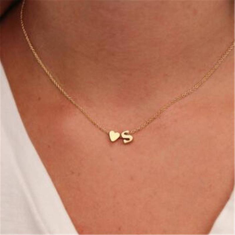 Kalung Choker Liontin Inisial Hati Kecil Bahan Logam Lapis Emas Perak Untuk Wanita
