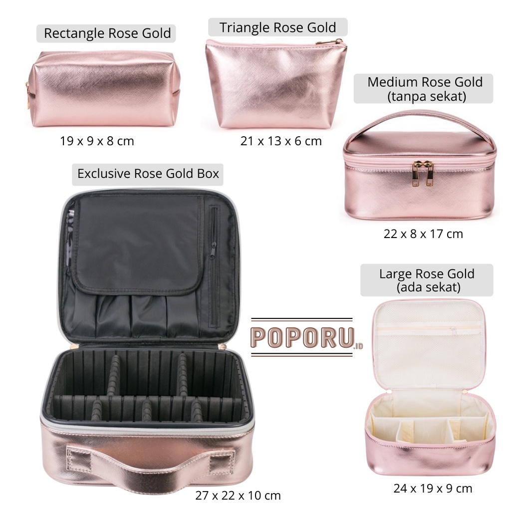 POPORU ROSE GOLD pouch 5 types - cosmetics bag organizer for make up - tas tempat kosmetik