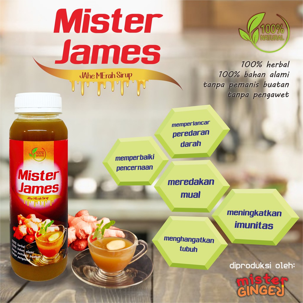 

Sirup jahe merah Mister James minuman herbal kesehatan bkn jahe bubuk instan