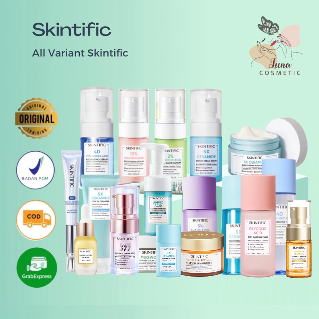 SKINTIFIC Moisturizer 5X Ceramide Cleanser Facial Face Wash / Essence Toner / 10% Niacinamide Serum / 4D Hyaluronic Acid Toner / 2% Salicylic Anti Acne Serum / Acne Spot Treatment / 5x Ceramide moisturizer