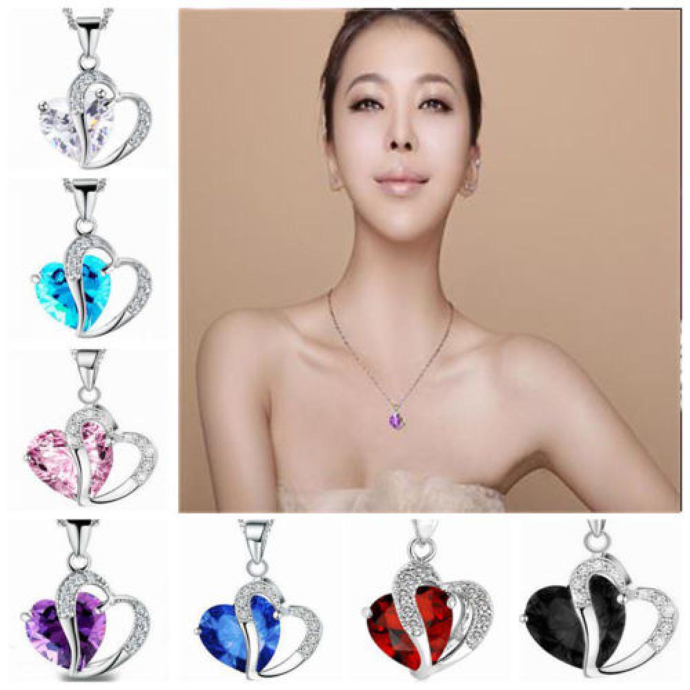 R-flower Kalung Wanita Lady Heart Silver Rantai Kristal