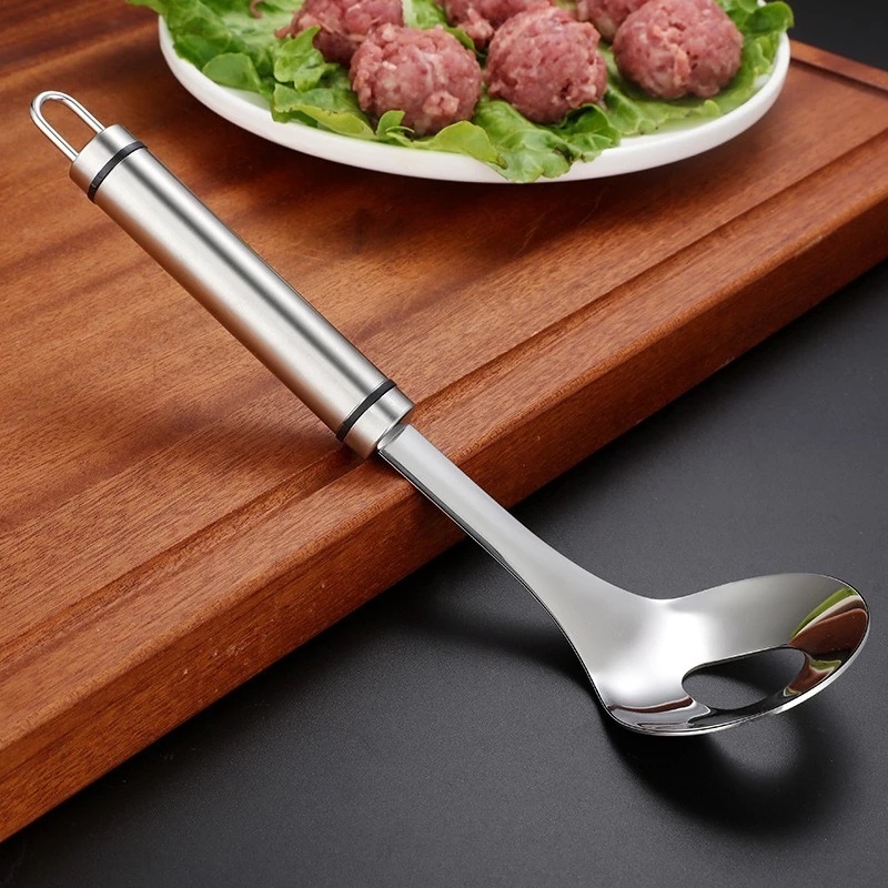 Creative Meatball Maker / Stainless Steel Non-Stick Meat Baller Spoon with Elliptical Leakage Hole for Kitchen