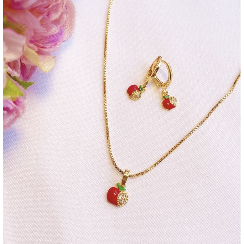 Set Perhiasan Anak Red Apple (Kalung + Sepasang Anting)