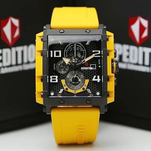 JAM TANGAN EXPEDITION PRIA E 6757 BLACK YELLOW ORIGINAL