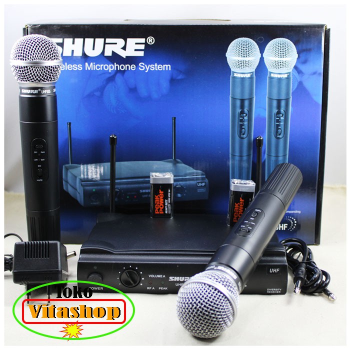 Shure UHF-555 Mik Wireless Microphone Mikrophone 2 Pegang Mic Panggung