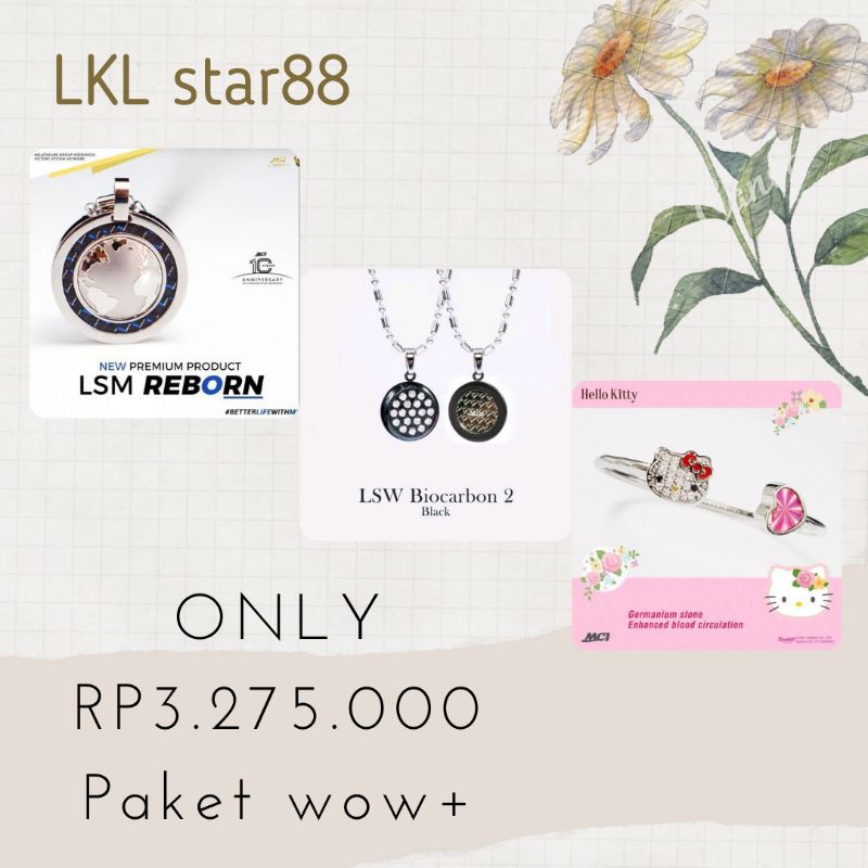 Paket Hemat Wow+ Pendant LSM Reborn + LSW Biocarbon2 Black + Bangle Hello Kitty ORIGINAL MCI