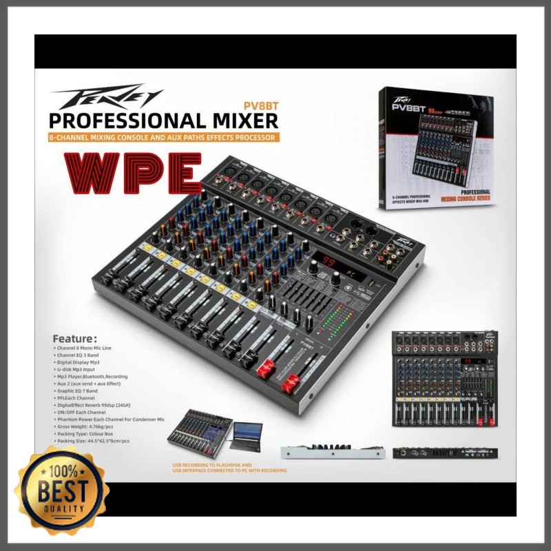 Mishad Shop -  Mixer audio PEAVEY PV8BT / PV 8BT / PV8 BT USB Bluetooth Soundcard PC GU-5117-2195