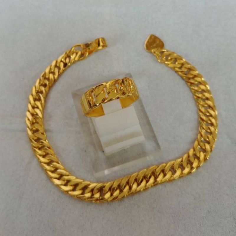 Set Gelang Cincin Rantai Lipan Lapis Emas Asli Kuning 24k