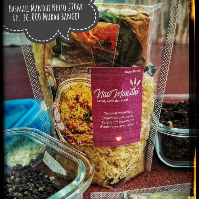 

Basmati Ori 250gr + Bumbu Mandhi (Paket Nasi Mandhi) FREE KISMIS PREMIUM