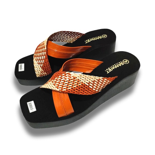 Sandal Wedges Wanita Dewasa Motif Selop Silang Model Kepang Terbaru Kren