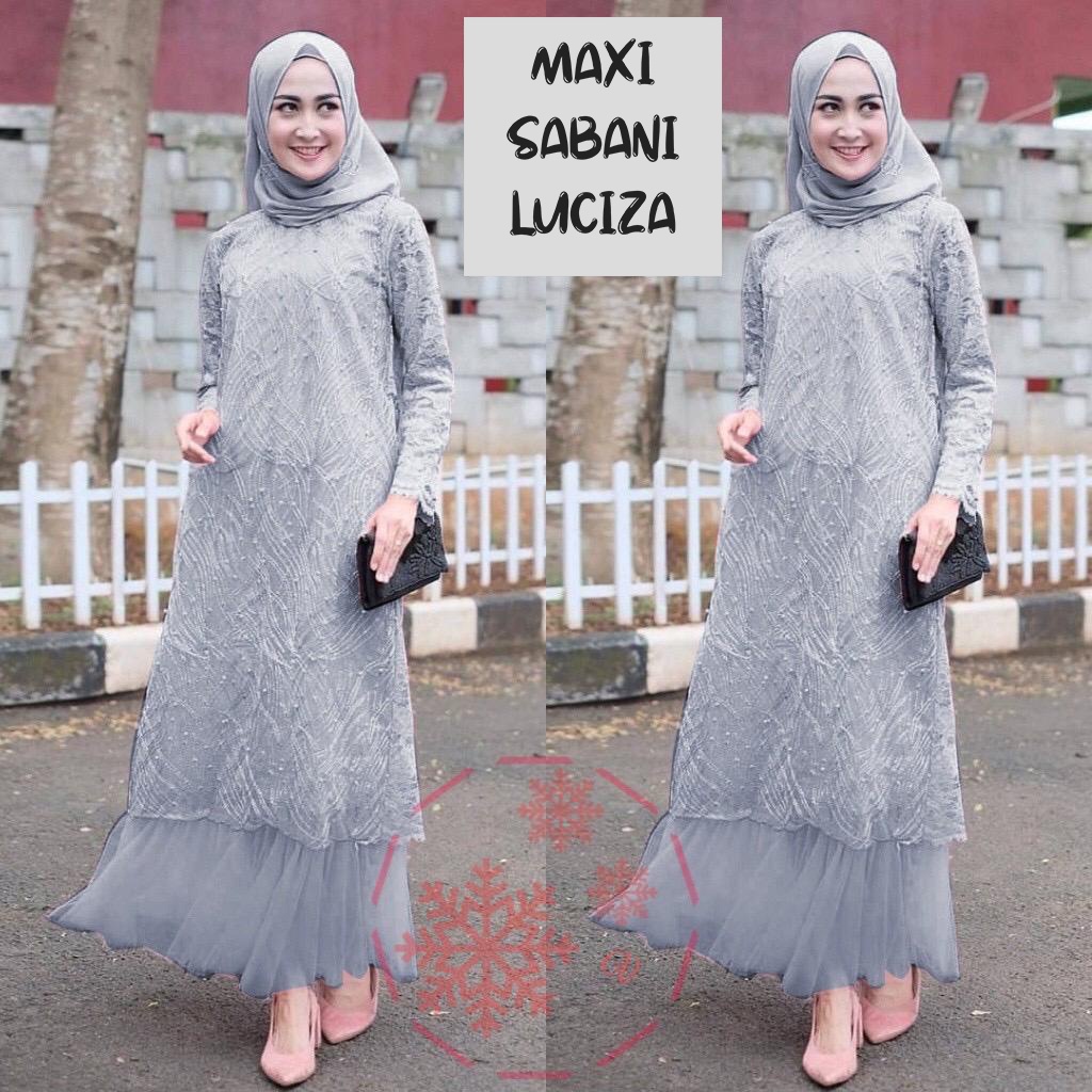 Sabani Gamis Terbaru Brukat Tile Pesta Seragam Kondangan Maxi Dress Muslim Remaja Wanita Ukuran Jumbo - Size M L XL XXL