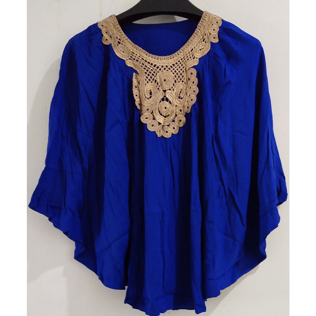 Blouse Royal Blue Renda Gold Model Batwing-Big Size