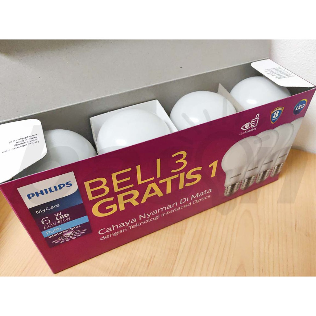 PHILIPS Multipack LED Bulb 6W Putih - Beli 3 Gratis 1