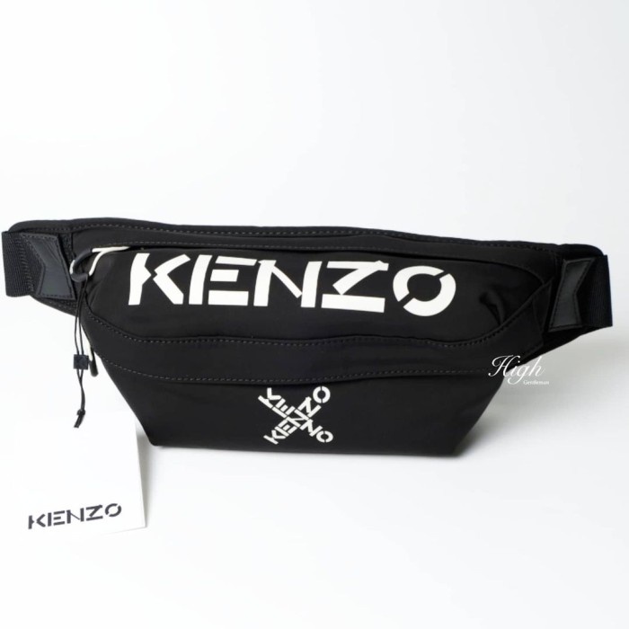 tas selempang pria Kenzo Combo Logo Waist Bag Black 100% Authentic kulit distro tas selempang pria b