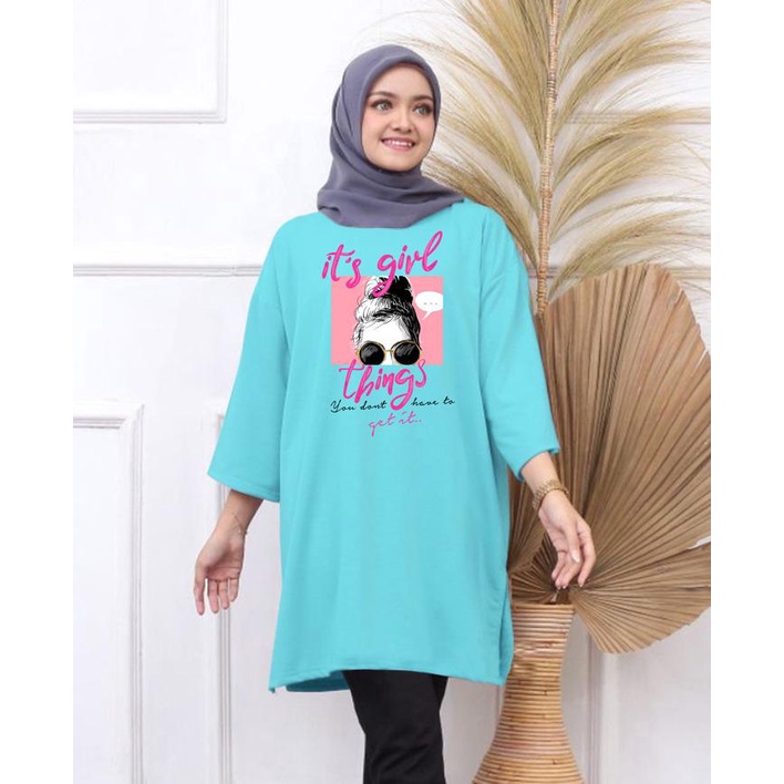 KAOS OVERSIZE TOP HIJAB WANITA BASIC DTF ITS GIRLS / OVERSIZE SLIT BLOUSE DIGITAL PRINT