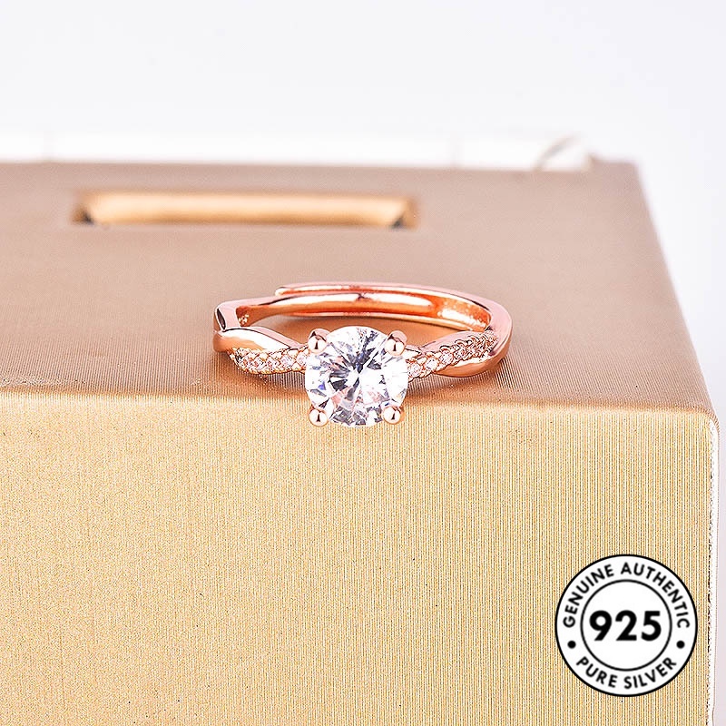 Cincin S925 Silver Warna Rose Gold Aksen Berlian