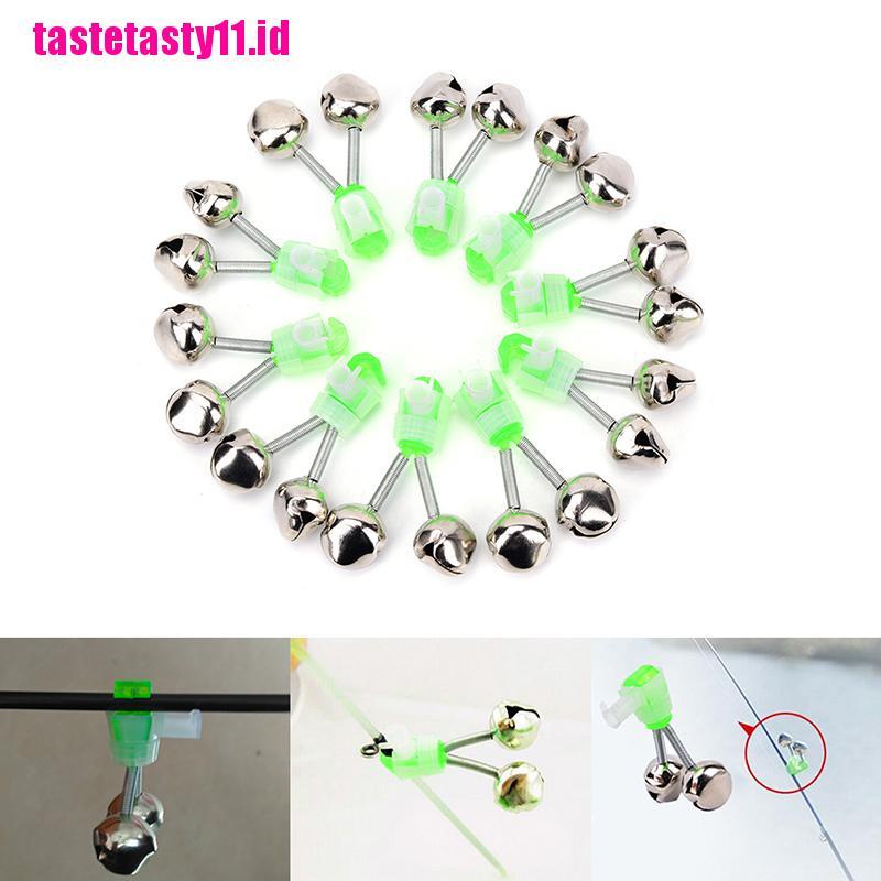 【TTID】10pcs Night Fishing Rod Clamp Tip Clip Ring Fish Bait Alarm Bells Green T