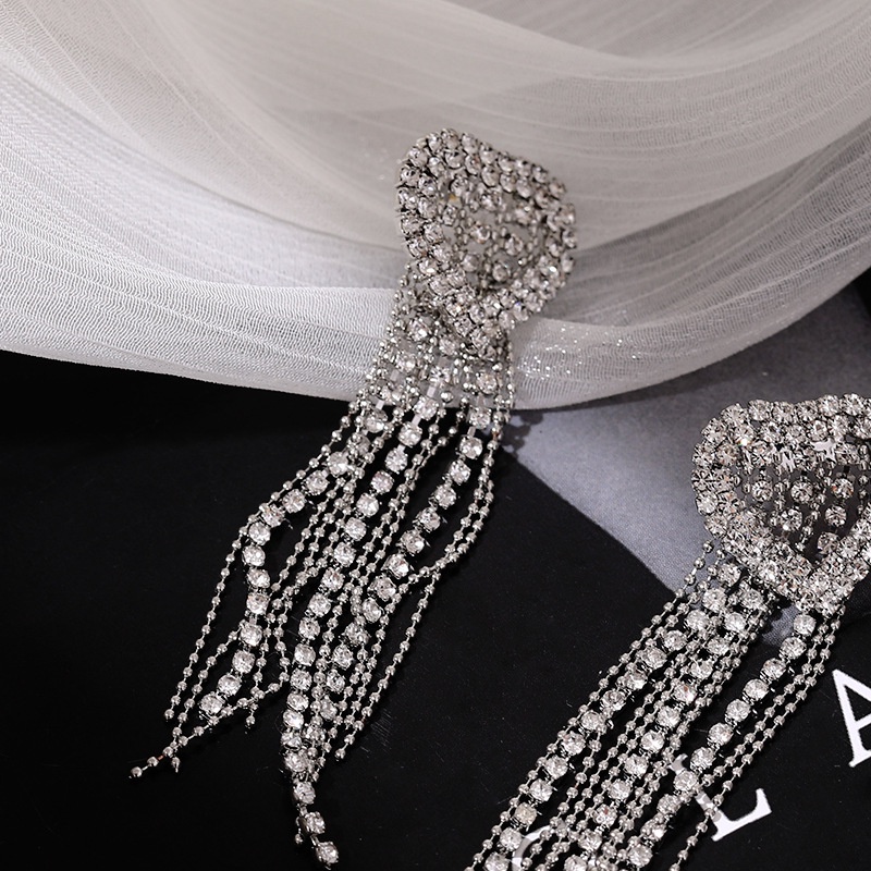 Anting-anting gaya Korea penuh diamond fashion anting-anting Dongdaemun in panjang cinta hati rumbai