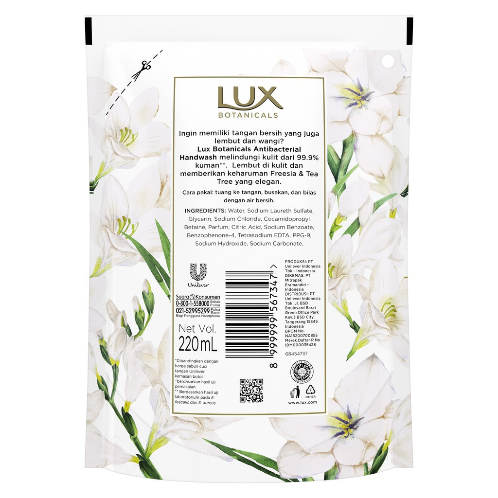 [Bonus Hand Sanitizer] LUX Botanicals Antibacterial Hand Wash 220 ml