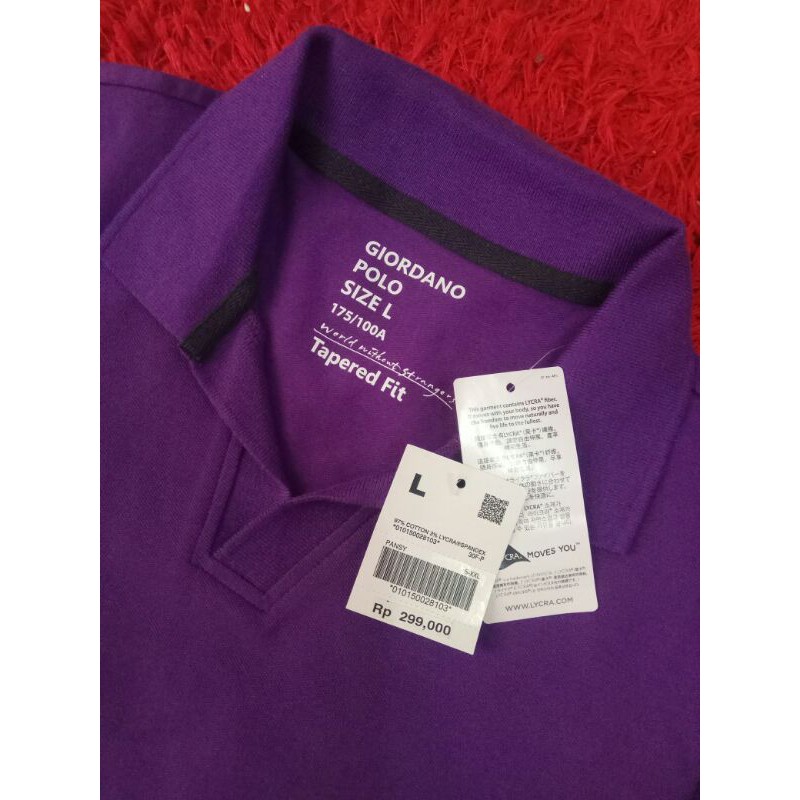 New Sale Original Giordano Polo Man Size L Warna Pansy/Ungu Kaos Polo Pria Original Bs Scan Barcode