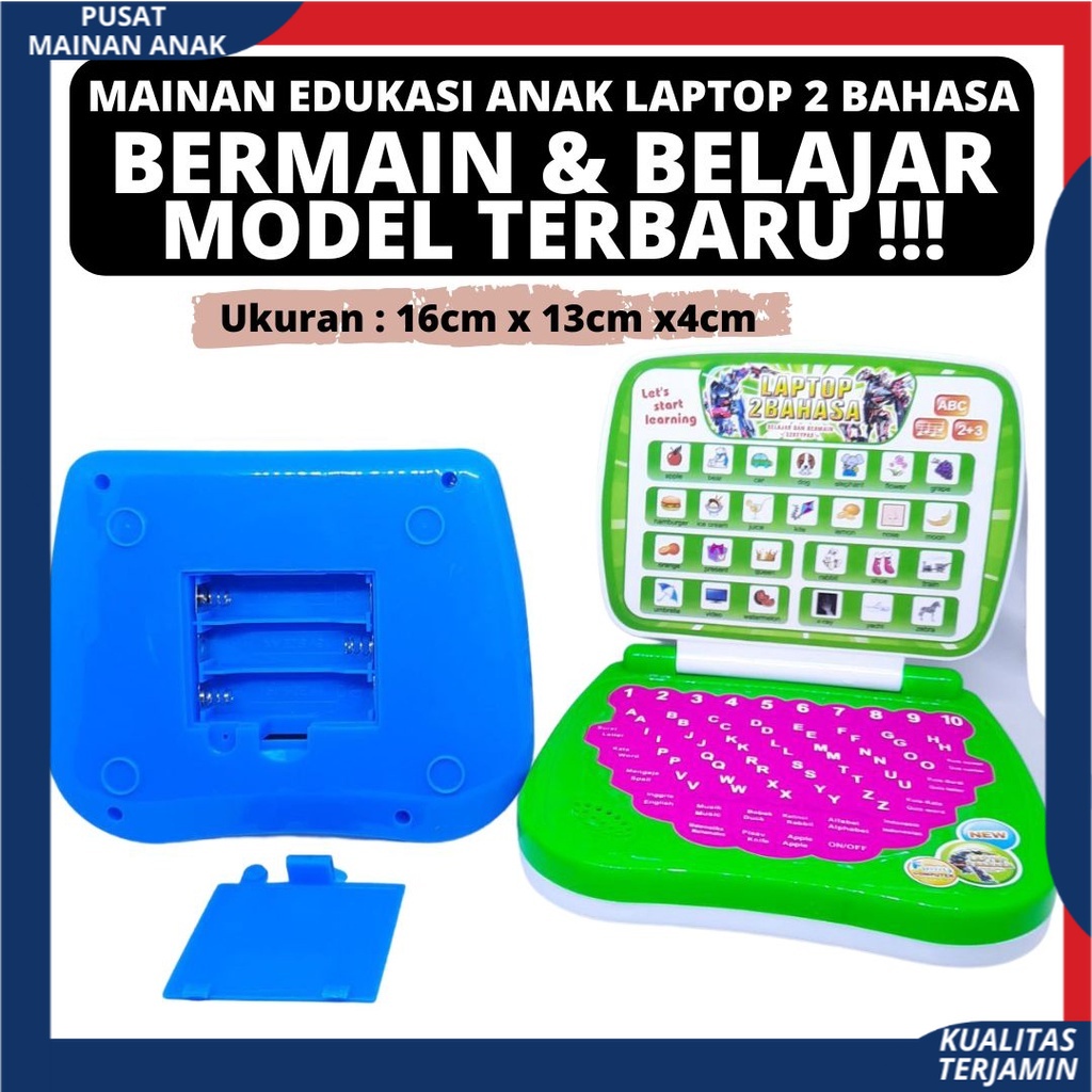 Mainan Laptop anak 2 bahasa mainan edukasi anak Belajar Dan Bermain Bahan Berkualitas Murah SNI