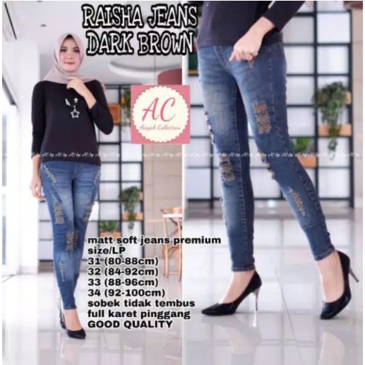 NEW SIZE 31 -38!! RAISA JEANS VARIASI SOBEK TIDAK TEMBUS KEKINIAN PINGGANG FULL KARET