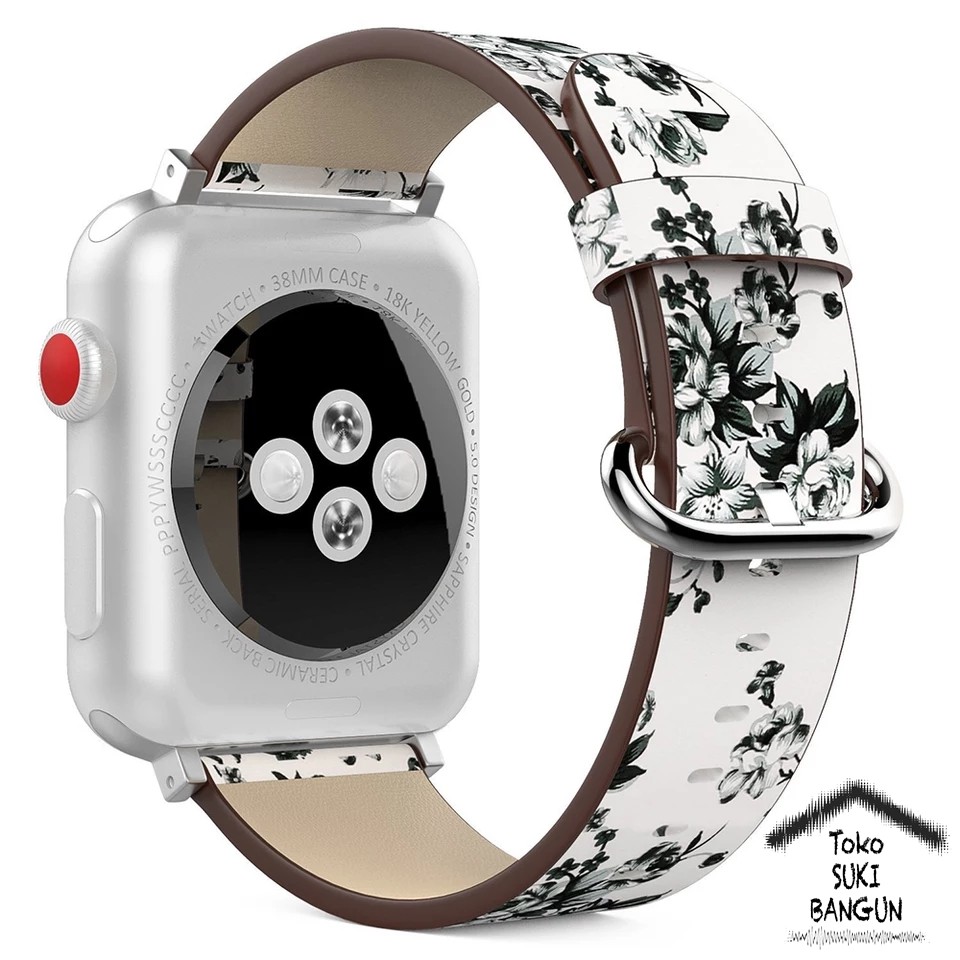 Strap Apple Watch Series 8 7 6 5 4 3 2 1 41mm 40mm 38mm TALI JAM Leather PRINTED FLOWER