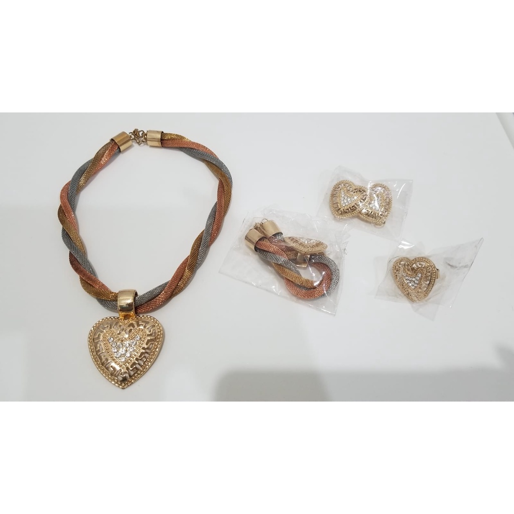 NEW 1 Set Perhiasan - Replika emas, cantik, awet & tahan lama ~ LOVE GEM STONE / CINCIN ANTING KALUN