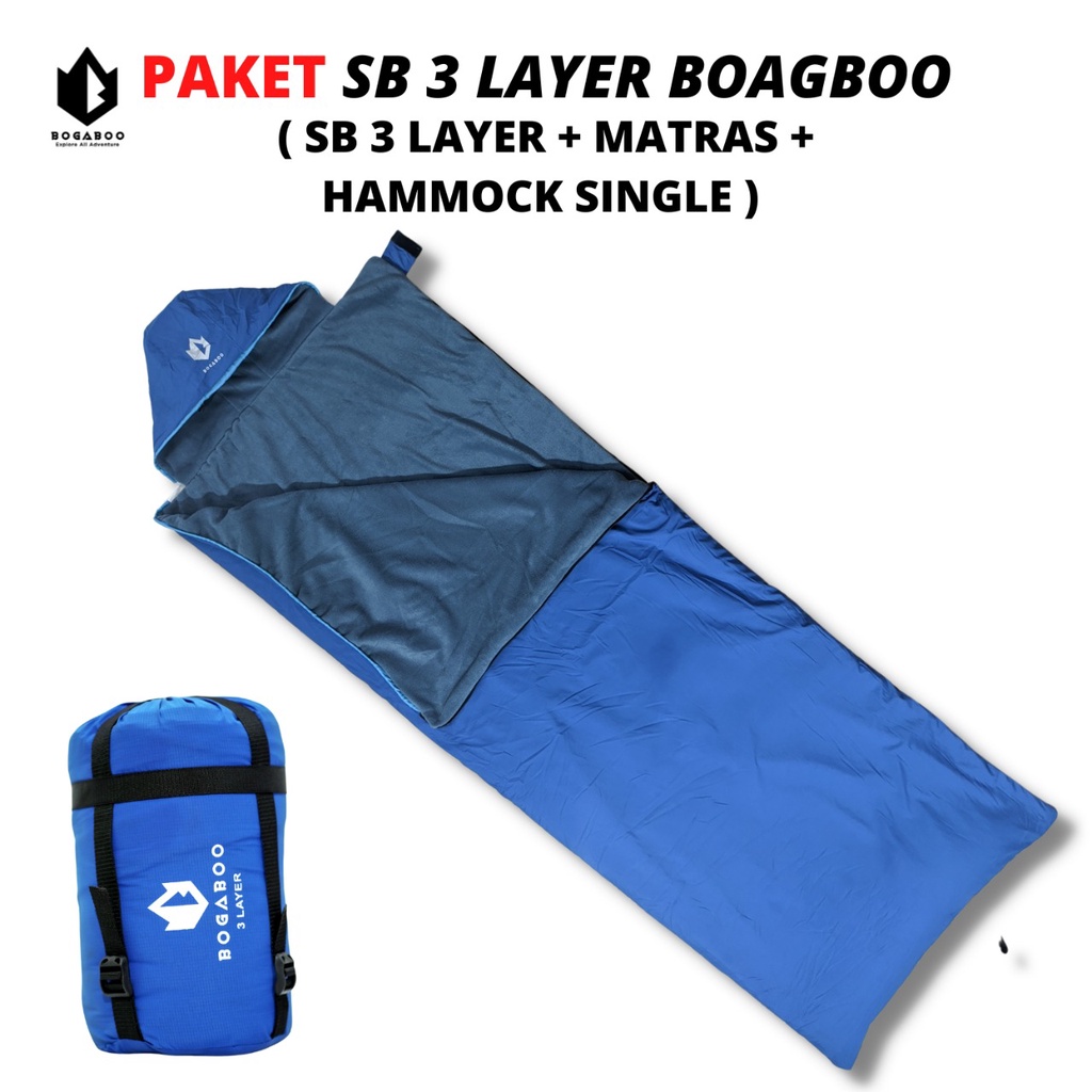 Paket Hemat - Matras + SLEEPING BAG POLAR 3 Layer  BOGABOO + HAMMOCK - HAMOK - hamuk - hammock