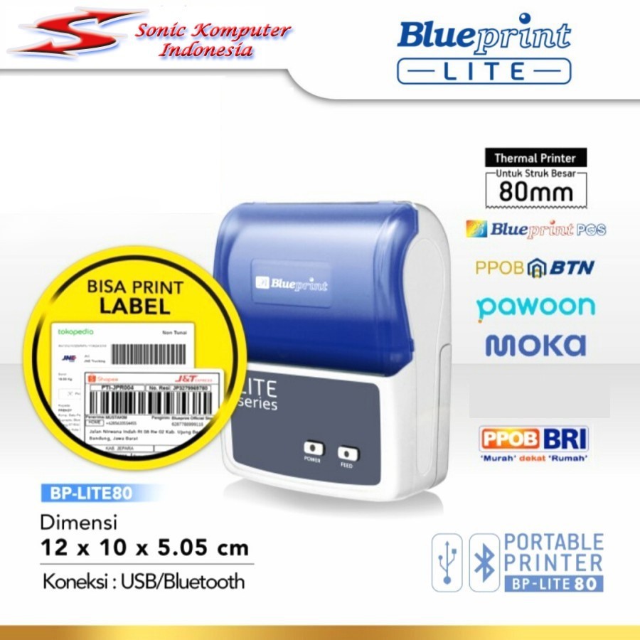 Printer Bluetooth Portable Blueprint BP LITE 80 Thermal Struk Label Stiker Lite80