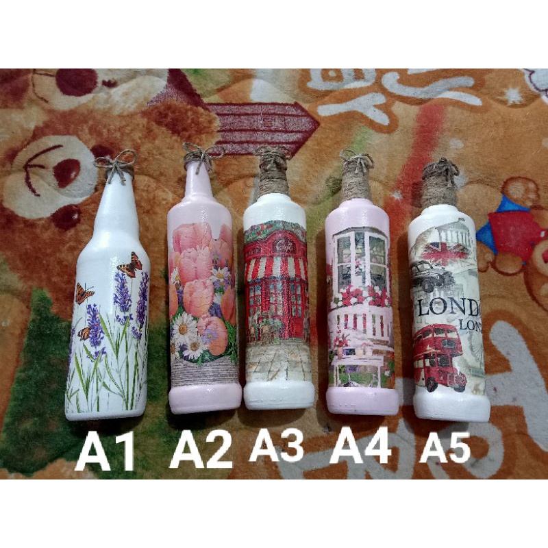 Botol Hiasan / Botol Decoupage Shabbychic / Botol Hias