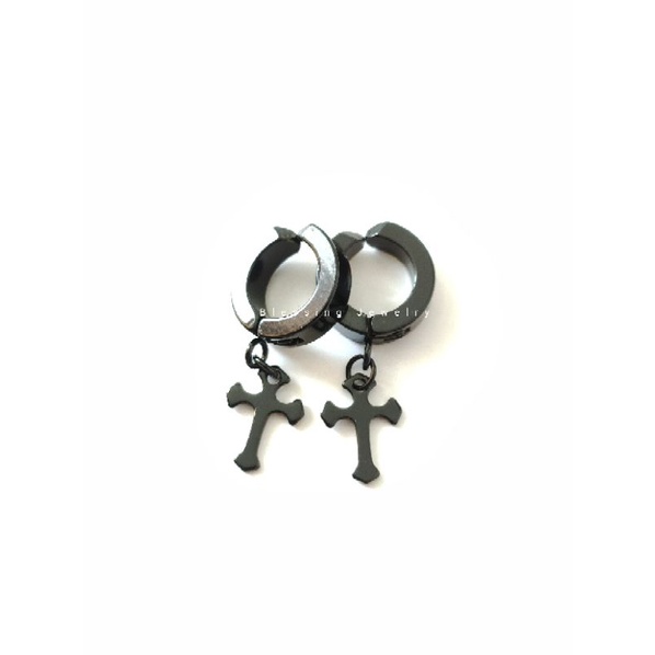 Anting Jepit Salib Titanium Pria dan Wanita (1pasang)