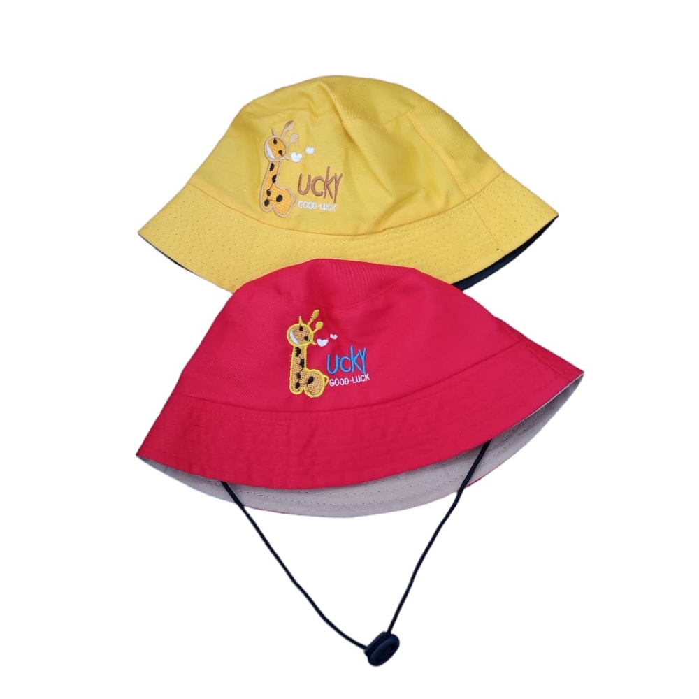 Topi Anak Bucket Jerapah Lucky All Size 1- 5 Tahun Bucket Hat Good Lucky Jerapah Bordir Topi Bucket Bertali Topi Anak Kekinian Bahan Adem Nyaman Dipakai